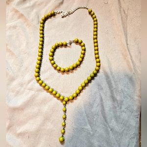 Handmade Dark Green Plastic Bead Bracelet And Necklace Set With Lobster Clasps